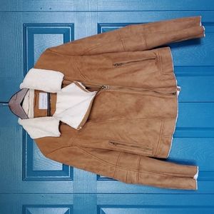 Lucky Brand Faux Suede Shearling Motorcycle Jacket